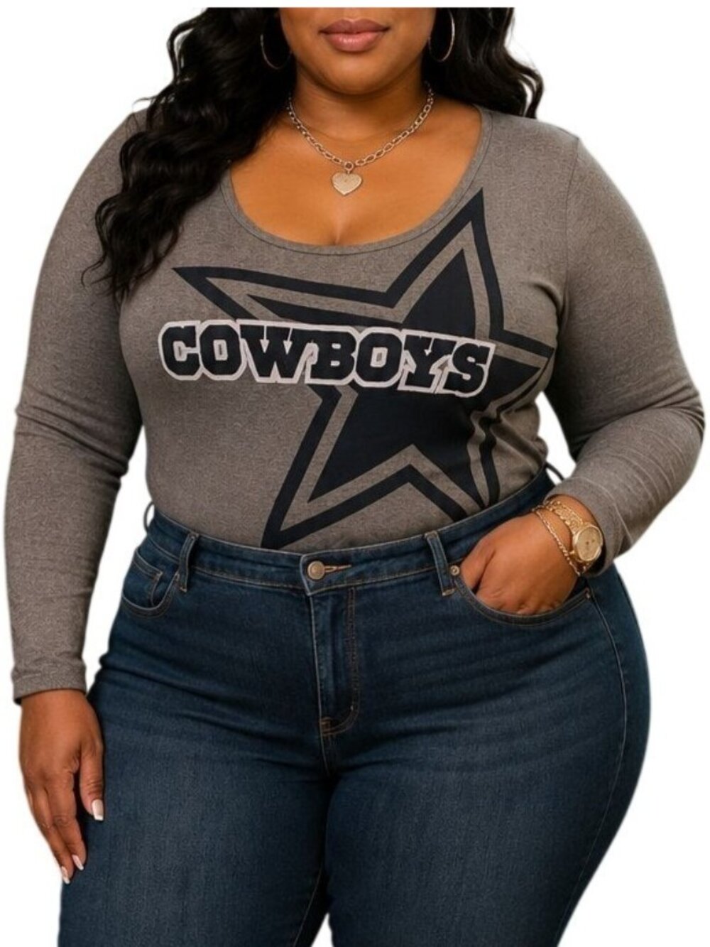 NFL Apparel Size Large Bodysuit Cowboys Star Graphic Long Sleeve Strappy Back